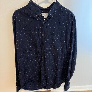 Old Navy Men's Large Regular Fit Navy Dotted Built-In Flex Button-Front Shirt